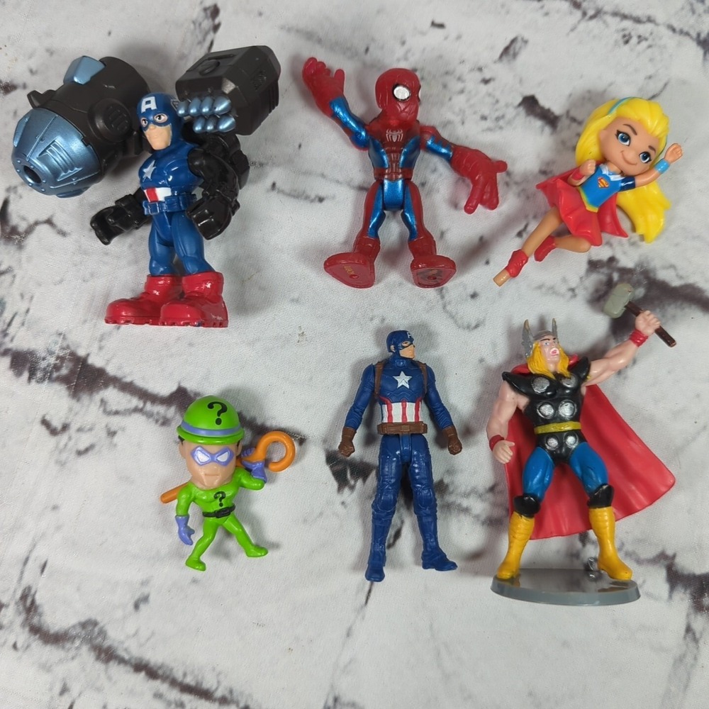 Marvel Super‎ Hero Comic Book Character Lot Of 6 Captain America Thor Spider-Man
